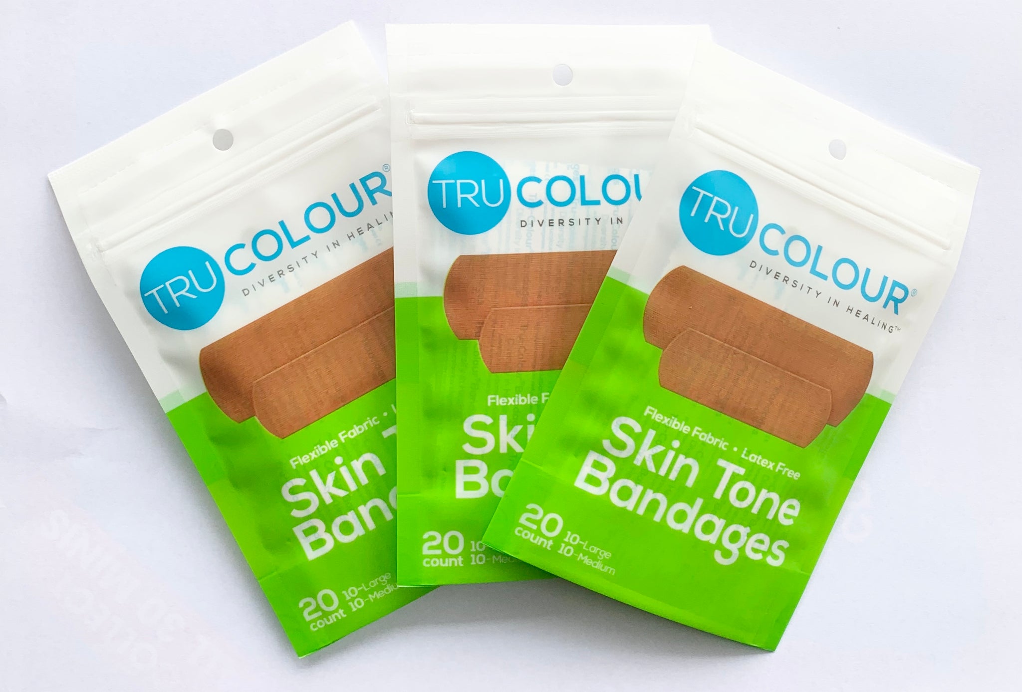 Tru-Colour Adhesive Bandages Green- X 3 Packs - Tru Colour Bandages Australia Skin Tone Bandages